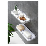 Savoniera Dubla, Flippy, de Perete, cu Compartiment de Scurgere, Montare prin Lipire, 26 x 8 x 4 cm, Alb/Gri