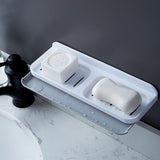 Savoniera Dubla, Flippy, de Perete, cu Compartiment de Scurgere, Montare prin Lipire, 26 x 8 x 4 cm, Alb/Gri