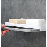 Savoniera Dubla, Flippy, de Perete, cu Compartiment de Scurgere, Montare prin Lipire, 26 x 8 x 4 cm, Alb/Gri