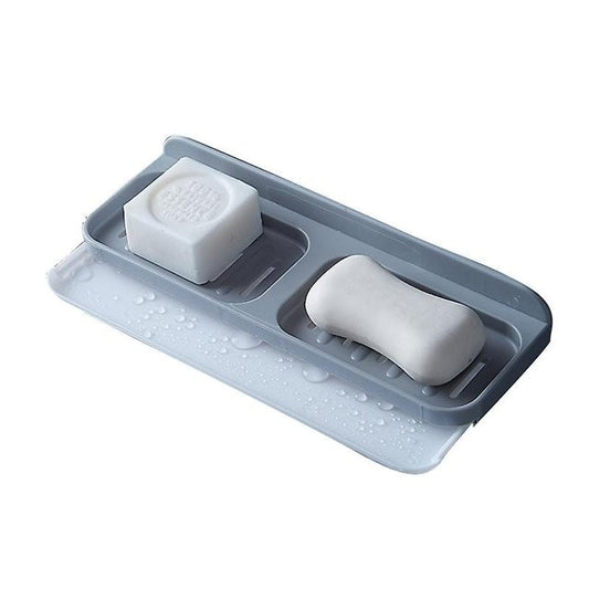 Savoniera Dubla, Vivimall, de Perete, cu Compartiment de Scurgere, Montare prin Lipire, 26 x 8 x 4 cm, Gri/Alb - vivimall.ro