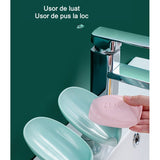 Savoniera Vivimall, cu scurgere, pentru sapun, cu ventuza, material ABS, 13 x 8.5 x 10.5 cm, albastru - vivimall.ro