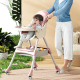 Scaun De Masa 2In1, Pentru Copii De La 6 Luni - 5 Ani, Inaltime Reglabila, Centura In 5 Puncte, Tava De Masa, Roti Cu Frana, Cos Depozitare, Jucarie Inclusa