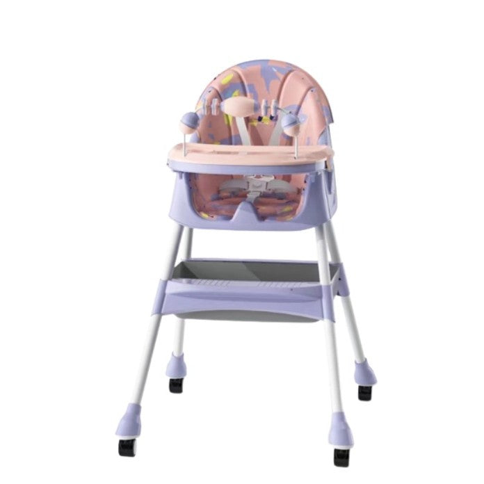 Scaun De Masa 2In1, Pentru Copii De La 6 Luni - 5 Ani, Inaltime Reglabila, Centura In 5 Puncte, Tava De Masa, Roti Cu Frana, Cos Depozitare, Jucarie Inclusa