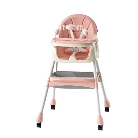 Scaun de Masa 2in1, Flippy, pentru Copii de la 6 luni - 5 Ani, Inaltime Reglabila, Centura in 5 Puncte, Tava de Masa, Roti cu Frana, Cos Depozitare, Jucarie Inclusa, 94 x 78 x 60 cm, Roz
