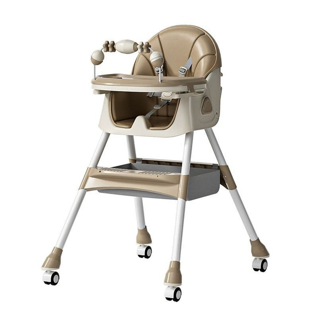 Scaun de Masa pe Roti pentru Copii, Flippy, 2 Tavite si Husa Detasabile, Multifuncțional, Stabil, Centura de Siguranta, Spatar Reglabil Moale, Balansoar, Cos de Depozitare, de la 6 Luni, Crem - vivimall.ro