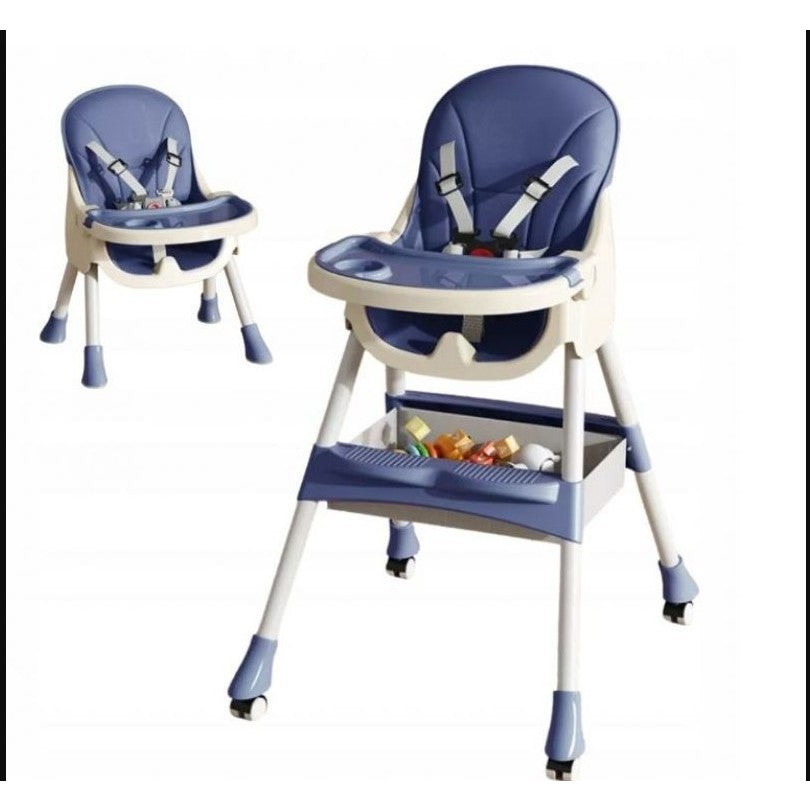 Scaun De Masa Pentru Bebelusi Si Copii Cu Roti, Telescopic, Pliabil, Masuta Reglabila, Suport Picioare, Scaun Invelis Piele Artificiala, Centura Siguranta, Spatiu Depozitare