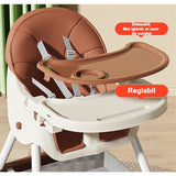 Scaun De Masa Pentru Bebelusi Si Copii, Cu Roti, Telescopic, Pliabil, Masuta Reglabila, Suport Picioare, Scaun Cu Invelis Piele Artificiala, Centura Siguranta, Spatiu Depozitare