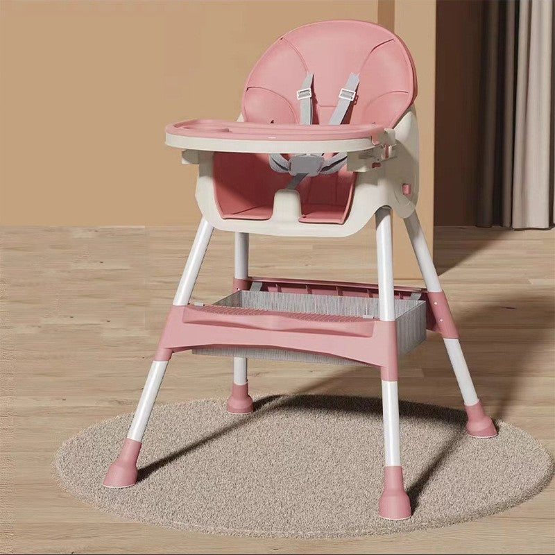 Scaun De Masa Pentru Bebelusi Si Copii, Cu Roti, Telescopic, Pliabil, Masuta Reglabila, Suport Picioare, Scaun Cu Invelis Piele Artificiala, Centura Siguranta, Spatiu Depozitare