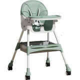 Scaun De Masa Pentru Bebelusi Si Copii, Cu Roti, Telescopic, Pliabil, Masuta Reglabila, Suport Picioare, Scaun Cu Invelis Piele Artificiala, Centura Siguranta, Spatiu Depozitare
