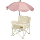 Scaun de Masa pentru Bebelusi si Copii, Flippy, Tavita si Husa Detasabile, Multifuncțional, Stabil, Centura de Siguranta, Cos de Depozitare, Bej, cu Umbrela Roz, de la 6 Luni - vivimall.ro