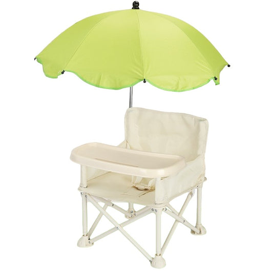 Scaun de Masa pentru Bebelusi si Copii, Vivimall, Tavita si Husa Detasabile, Multifuncțional, Stabil, Centura de Siguranta, Cos de Depozitare, Bej, cu Umbrela Verde, de la 6 Luni - vivimall.ro