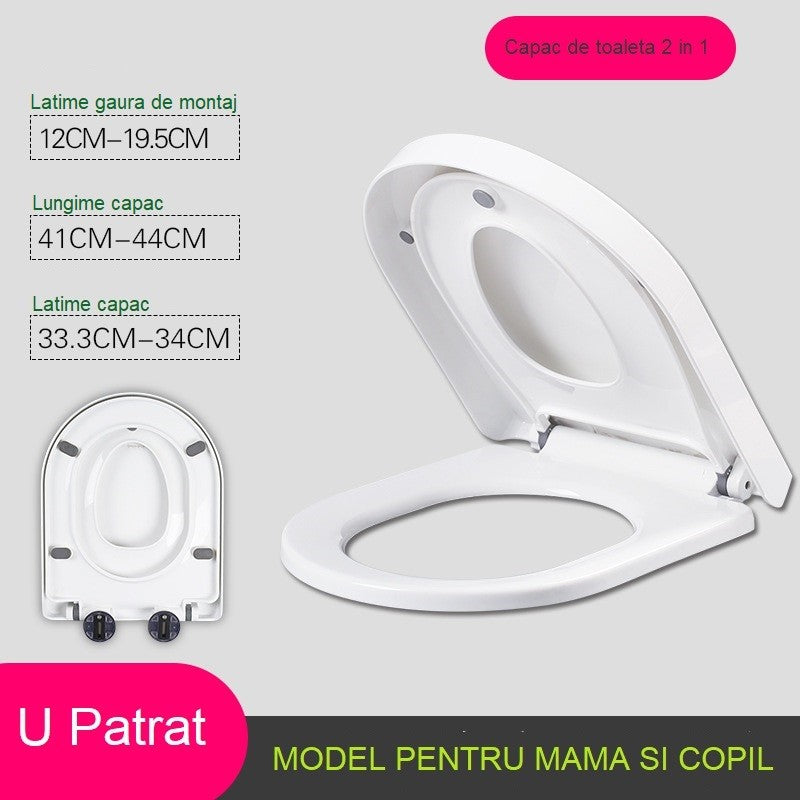 Capac De Toaleta Cu Reductie 2 In 1, Pentru Copii Si Adulti, Coborare Lenta Si Silentioasa, Instalare Usoara, Din Pp5, In Forma De U Patrat, Alb - vivimall.ro