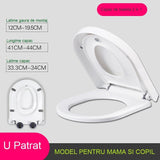 Capac De Toaleta Cu Reductie 2 In 1, Pentru Copii Si Adulti, Coborare Lenta Si Silentioasa, Instalare Usoara, Din Pp5, In Forma De U Patrat, Alb - vivimall.ro