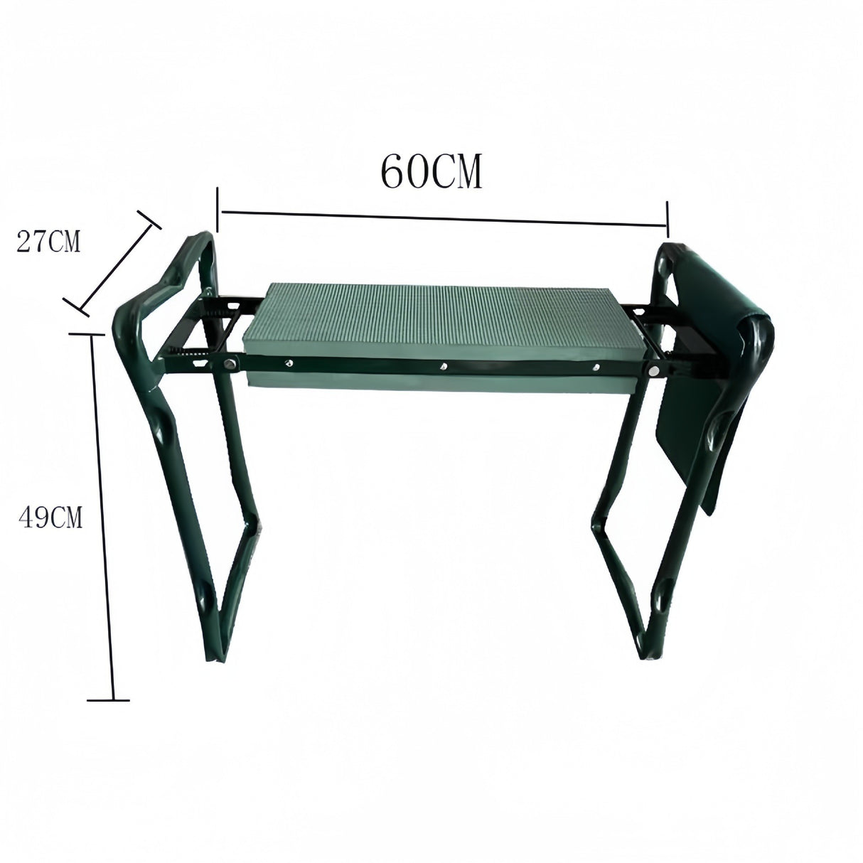 Scaun Multifunctional pentru Gradinarit, Flippy, Inaltime Reglabila, Geanta Laterala pentru unelte, 60 x 49 x 27 cm, Pliabil, Verde