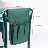 Scaun Multifunctional pentru Gradinarit, Flippy, Inaltime Reglabila, Geanta Laterala pentru unelte, 60 x 49 x 27 cm, Pliabil, Verde