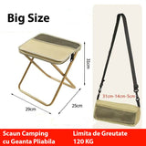 Scaun pliabil camping desfășurat, dimensiuni 31x29x25 cm, structură cadru metalic în X, culoare bej