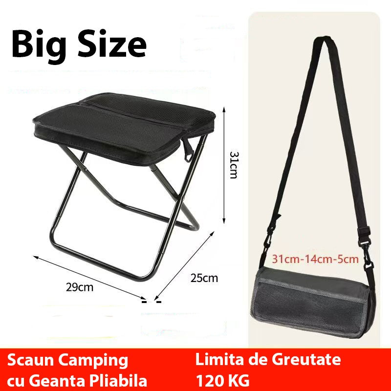 Scaun Taburet Pliabil pentru Camping, Vivimall, pentru Adulti, Scaun Portabil, Pescuit, din Panza Oxford si Cadru Metalic, Mare 31 x 29 x 25 cm, Negru - vivimall.ro