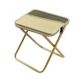 Scaun taburet pliabil pentru camping din pânză Oxford bej, vedere frontală, dimensiuni 26x24x24 cm