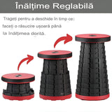 Scaun Telescopic Pliabil pentru Camping si Pescuit, Vivimall, Portabil, Universal, Sustine 150 kg, ABS, Diametru 25 cm, Extensibil, Inaltime 45 cm, Rosu-Negru - vivimall.ro