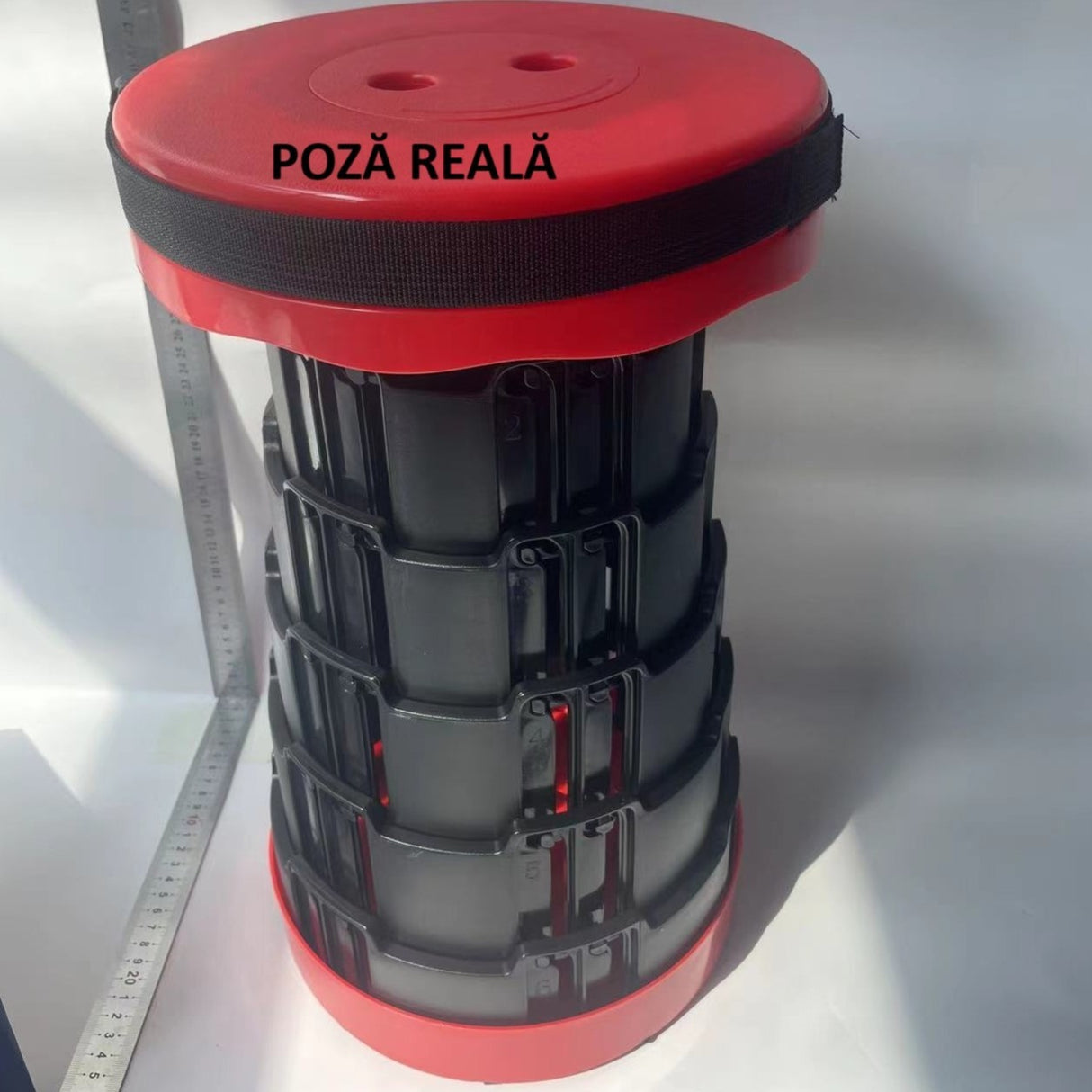 Scaun Telescopic Pliabil Pentru Camping Si Pescuit, Portabil, Universal, Sustine 150 Kg, Abs, Diametru 25 Cm, Extensibil, Inaltime 45 Cm, Rosu- - vivimall.ro