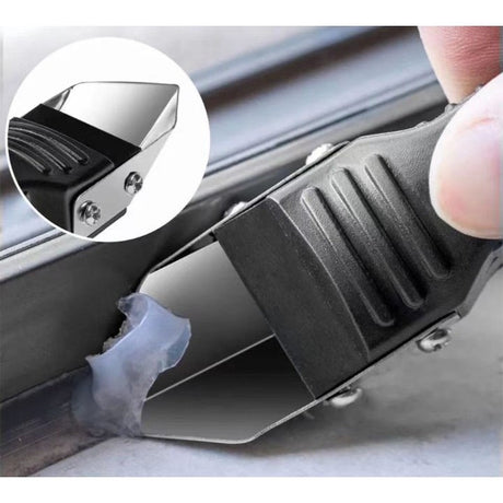 Set Racleta Pentru Indepartare Adeziv, Racleta Pentru Silicon Si Lipici, 5 Capete Din Silicon, Dimensiune Inchisa 18.8 X 4 X 2.8 Cm, Metal, Negru - vivimall.ro