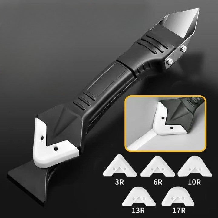 Set Racleta Pentru Indepartare Adeziv, Racleta Pentru Silicon Si Lipici, 5 Capete Din Silicon, Dimensiune Inchisa 18.8 X 4 X 2.8 Cm, Metal, Negru - vivimall.ro