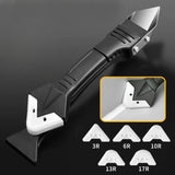 Set Racleta Pentru Indepartare Adeziv, Racleta Pentru Silicon Si Lipici, 5 Capete Din Silicon, Dimensiune Inchisa 18.8 X 4 X 2.8 Cm, Metal, Negru - vivimall.ro