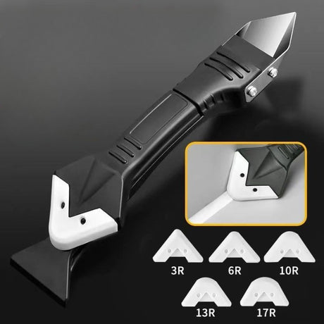 Set Racleta Pentru Indepartare Adeziv, Racleta Pentru Silicon Si Lipici, 5 Capete Din Silicon, Dimensiune Inchisa 18.8 X 4 X 2.8 Cm, Metal, Negru - vivimall.ro