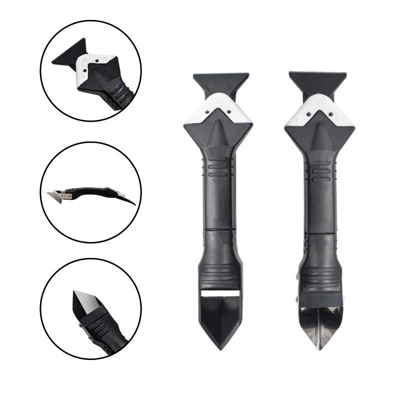 Set Racleta Pentru Indepartare Adeziv, Racleta Pentru Silicon Si Lipici, 5 Capete Din Silicon, Dimensiune Inchisa 18.8 X 4 X 2.8 Cm, Metal, Negru - vivimall.ro
