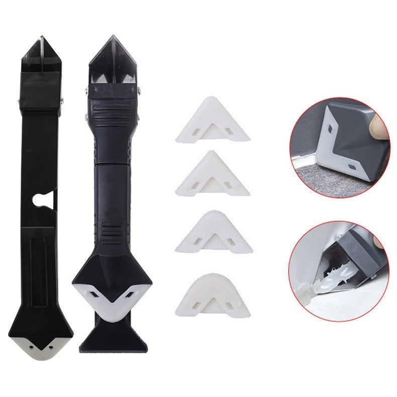 Set Racleta Pentru Indepartare Adeziv, Racleta Pentru Silicon Si Lipici, 5 Capete Din Silicon, Dimensiune Inchisa 18.8 X 4 X 2.8 Cm, Metal, Negru - vivimall.ro