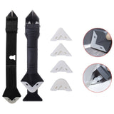 Set Racleta Pentru Indepartare Adeziv, Racleta Pentru Silicon Si Lipici, 5 Capete Din Silicon, Dimensiune Inchisa 18.8 X 4 X 2.8 Cm, Metal, Negru - vivimall.ro