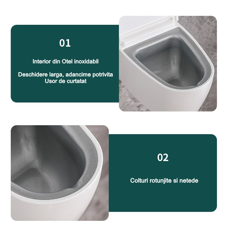 Scrumiera Creativa Forma De Toaleta, Capac Alb, Material Abs Si Otel Inoxidabil, 12.5 X 9.8 X 8.4 Cm, Fixare Prin Lipire Sau De Sine Statator, Pentru Baie, Camera, Bucatarie, Balcon, Alb - vivimall.ro