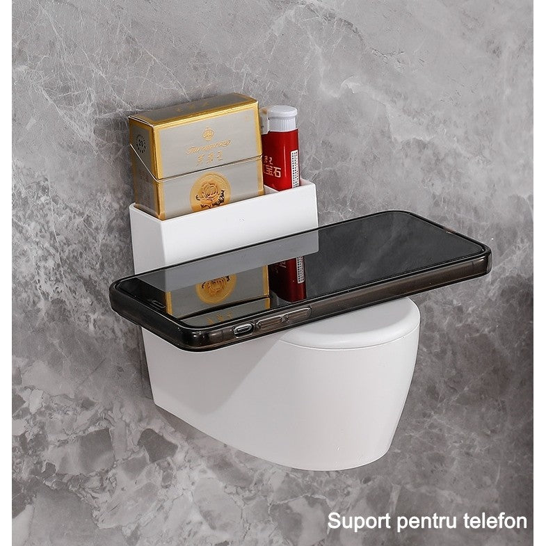 Scrumiera Creativa Forma De Toaleta, Capac Alb, Material Abs Si Otel Inoxidabil, 12.5 X 9.8 X 8.4 Cm, Fixare Prin Lipire Sau De Sine Statator, Pentru Baie, Camera, Bucatarie, Balcon, Alb - vivimall.ro