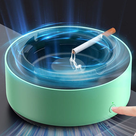 Scrumiera Multifunctionala cu Absorbtie, Vivimall, Incarcare USB, cu Purificator de Aer, Scrumiera cu Absorbtie Fum, 14,5 x 14 x 7,5 cm, Verde - vivimall.ro