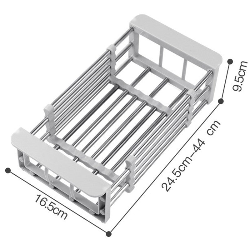 Suport Scurgere Extensibil Pentru Bucatarie, Uscator Vase Din Otel Inoxidabil, Suport Tacamuri Si Pahare, Suport Pentru Fructe Si Legume, 24.5 X 16.5 X 9.5 Cma-Gri Deschis - vivimall.ro
