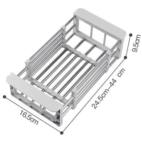 Suport Scurgere Extensibil Pentru Bucatarie, Uscator Vase Din Otel Inoxidabil, Suport Tacamuri Si Pahare, Suport Pentru Fructe Si Legume, 24.5 X 16.5 X 9.5 Cma-Gri Deschis - vivimall.ro