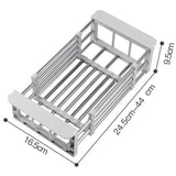 Suport Scurgere Extensibil pentru Bucatarie, Vivimall, Uscator Vase din Otel Inoxidabil, Suport Tacamuri si Pahare, Suport pentru Fructe si Legume, 24.5 x 16.5 x 9.5 cm-Gri deschis - vivimall.ro
