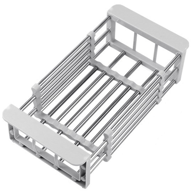 Suport Scurgere Extensibil Pentru Bucatarie, Uscator Vase Din Otel Inoxidabil, Suport Tacamuri Si Pahare, Suport Pentru Fructe Si Legume, 24.5 X 16.5 X 9.5 Cma-Gri Deschis - vivimall.ro