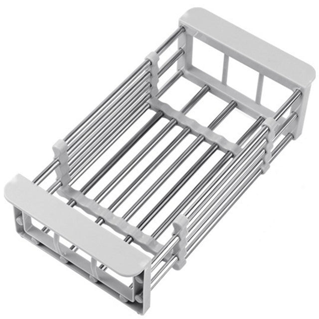 Suport Scurgere Extensibil Pentru Bucatarie, Uscator Vase Din Otel Inoxidabil, Suport Tacamuri Si Pahare, Suport Pentru Fructe Si Legume, 24.5 X 16.5 X 9.5 Cma-Gri Deschis - vivimall.ro