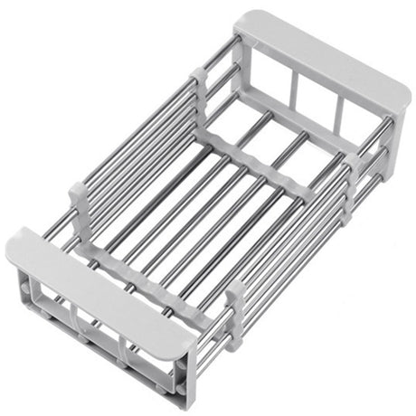 Suport Scurgere Extensibil pentru Bucatarie, Vivimall, Uscator Vase din Otel Inoxidabil, Suport Tacamuri si Pahare, Suport pentru Fructe si Legume, 24.5 x 16.5 x 9.5 cm-Gri deschis - vivimall.ro