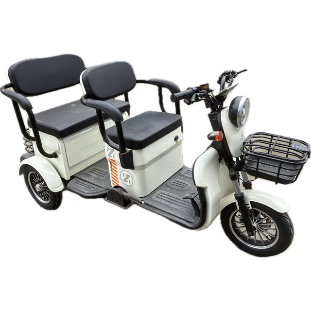 Triciclu Electric V6, Saige, Fara Permis, cu Doua Locuri, Motor 1800W, Baterie 72V24Ah, Autonomie 60km, 220x88x105 cm, Viteza Maxima 25km/h, Alb - vivimall.ro