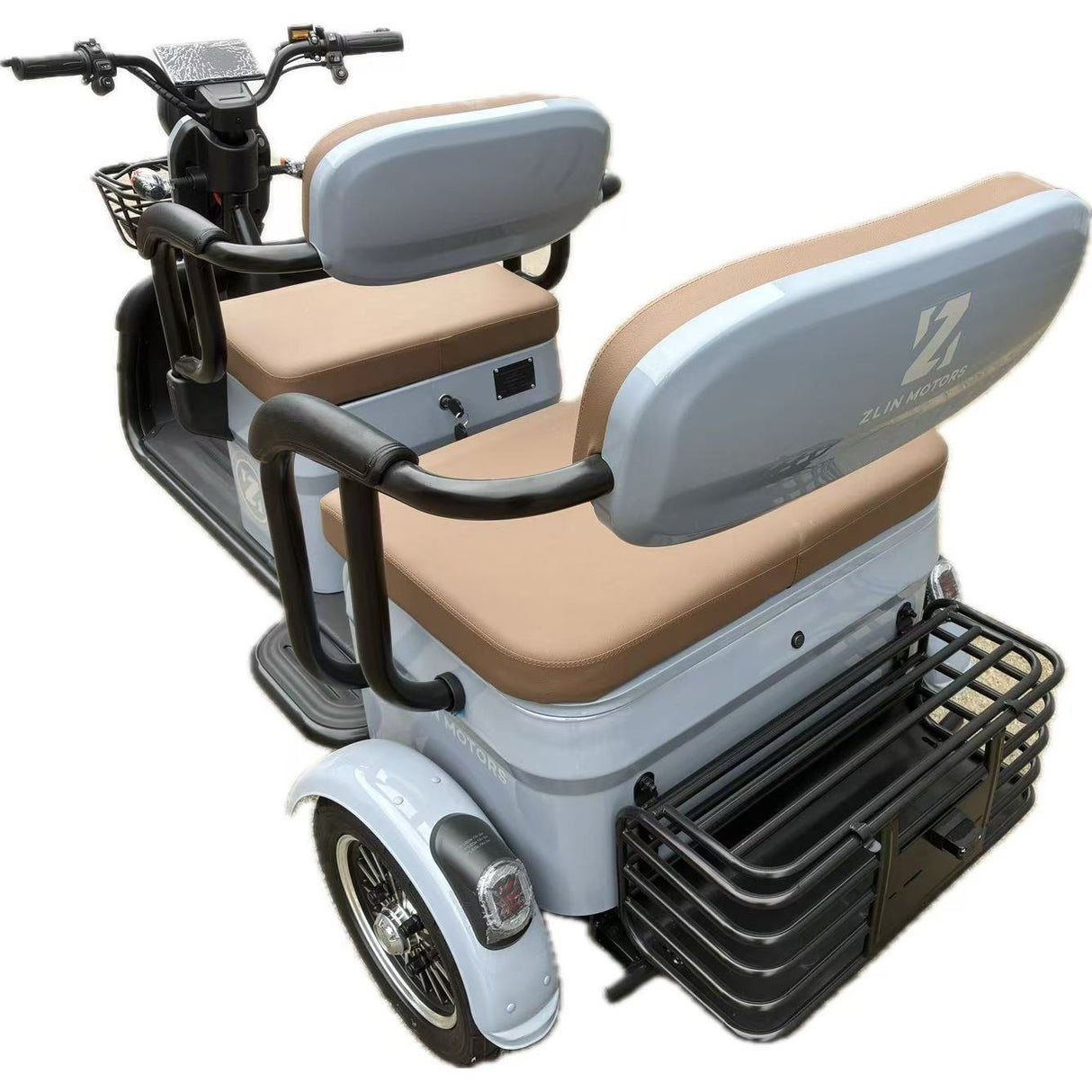 Triciclu Electric V6, Saige, Fara Permis, cu Doua Locuri, Motor 1800W, Baterie 72V24Ah, Autonomie 60km, 220x88x105 cm, Viteza Maxima 25km/h, Gri OldStyle - vivimall.ro