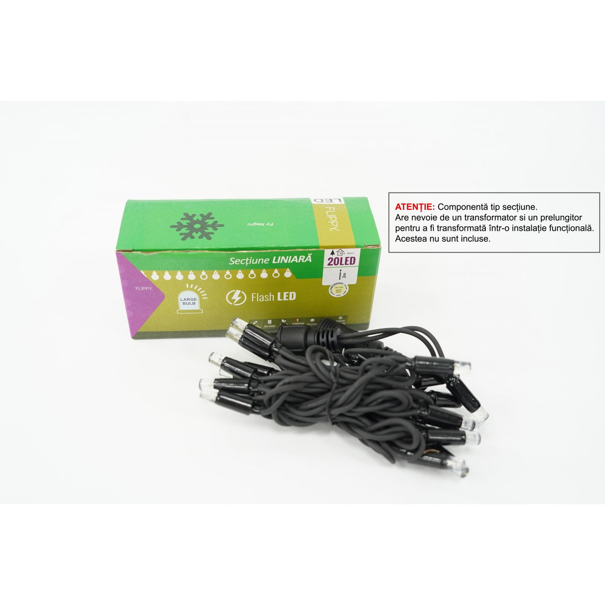 Instalatie de Craciun, Vivimall®, Sectiune 2 m, Tip Liniara, 20 LED-uri, Fara Transformator, IP44, cu Flash, Interconectabila, Alb Cald - vivimall.ro