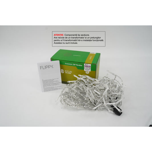Sectiune Instalatie de Craciun Vivimall Tip Perdea, 8 jocuri de lumini, 2m x1 m, 120 LED-uri, Interconectabila, Fir Transparent, Alb Cald - vivimall.ro