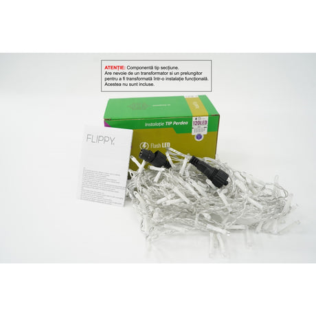 Sectiune Instalatie de Craciun Flippy Tip Perdea, cu Flash, 2 m x 1 m, 120 LED-uri, Interconectabila, Fir Transparent, Albastru - vivimall.ro