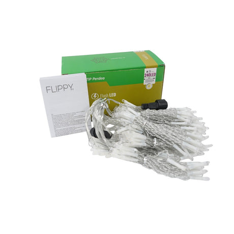 Sectiune Instalatie de Craciun Flippy, Tip Perdea, cu Flash ,2 X 2 m, 240 LED-uri, Interconectabila, Fir Transparent, Alb Cald - vivimall.ro