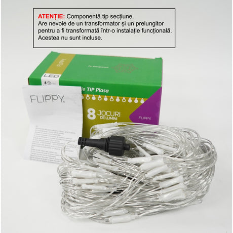 Sectiune Instalatie de Craciun Flippy, Tip Plasa, 160 LED-uri, 2 m x 2 m, 8 jocuri de lumini, Interconectabila, Fir transparent, Multicolor - vivimall.ro