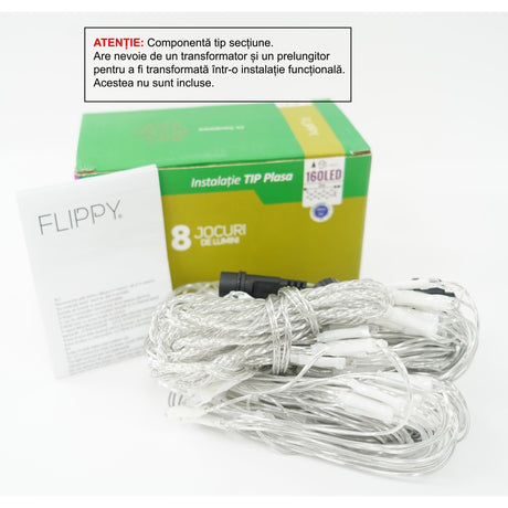 Sectiune Instalatie de Craciun Flippy, Tip Plasa, 160 LED-uri, 2 m x 2 m, 8 jocuri de lumini, Interconectabila, Fir transparent, Albastru - vivimall.ro