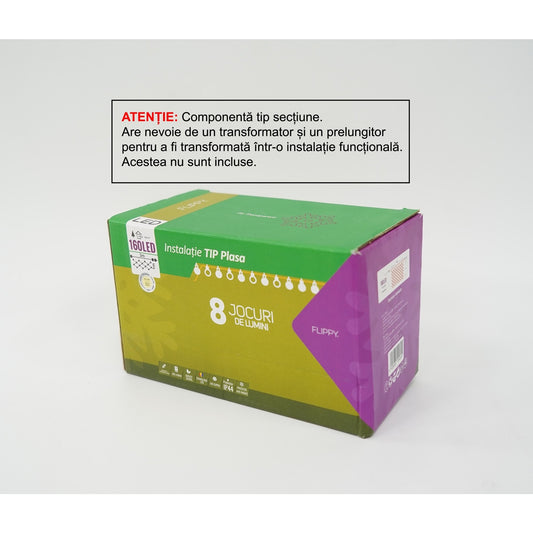 Sectiune Instalatie de Craciun Flippy, Tip Plasa, 160 LED-uri, 3 m x 1 m, 8 jocuri de lumini, Interconectabila, Fir transparent, Alb cald - vivimall.ro