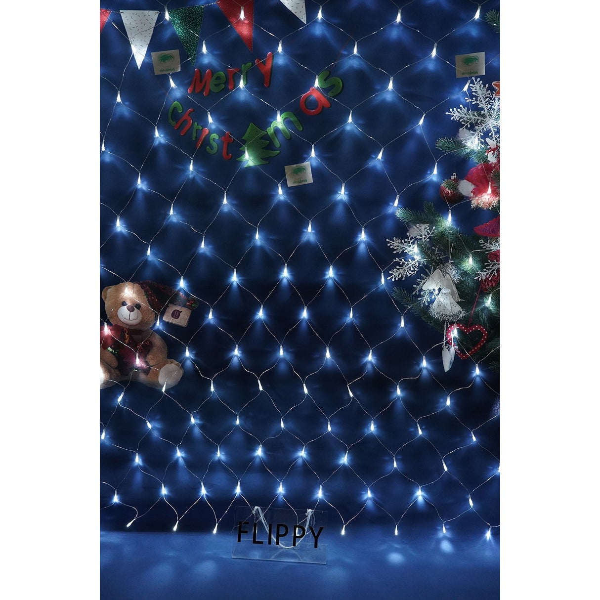 Detaliu plasă LED Flippy alb rece cu fir transparent, 320 LED-uri uniform distribuite